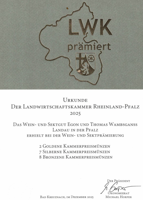 Urkunde Landwirtschaftskammer Rheinland-Pfalz 2025